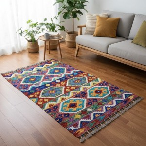 Ruhsal Denge ve Pozitif Enerji: Kök Boya %100 Yün El Dokuma Otantik Kilim (129 x 83 cm)