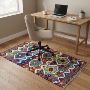 Ruhsal Denge ve Pozitif Enerji: Kök Boya %100 Yün El Dokuma Otantik Kilim (129 x 83 cm)