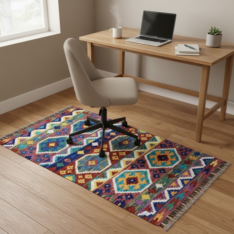 Ruhsal Denge ve Pozitif Enerji: Kök Boya %100 Yün El Dokuma Otantik Kilim (129 x 83 cm)