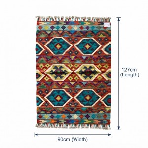 Mekana Neşe Katan Canlı Harmoniler: Kök Boya %100 Yün El Dokuma Otantik Kilim (127 x 90 cm)