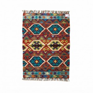 Mekana Neşe Katan Canlı Harmoniler: Kök Boya %100 Yün El Dokuma Otantik Kilim (127 x 90 cm)