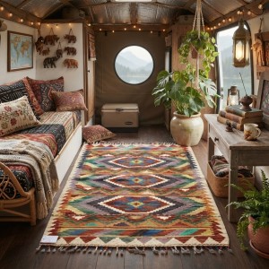 Evinize Sıcak Bir Karşılama: Kök Boya %100 Yün El Dokuma Otantik Kilim (113 x 83 cm)