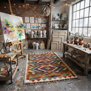 Evinize Sıcak Bir Karşılama: Kök Boya %100 Yün El Dokuma Otantik Kilim (113 x 83 cm)