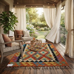 Ruhunu İlmekten Alan Sanat Eseri: Kök Boya %100 Yün El Dokuma Kilim (122 x 88 cm)
