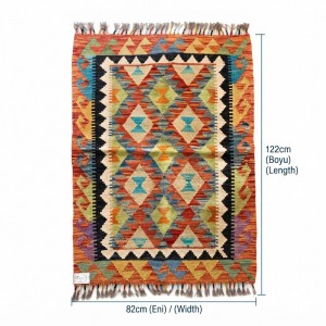 Ruhunu İlmekten Alan Sanat Eseri: Kök Boya %100 Yün El Dokuma Kilim (122 x 88 cm)