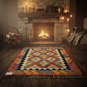 Ruhunu İlmekten Alan Sanat Eseri: Kök Boya %100 Yün El Dokuma Kilim (122 x 88 cm)