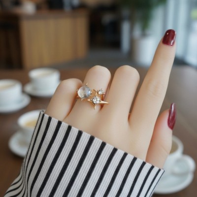 Modern Asimetrik Tasarım Taşlı Ayarlanabilir Yüzük 