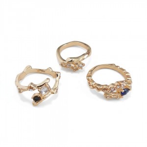 3'lü Modern Vintage Yüzük Seti Altın Renk