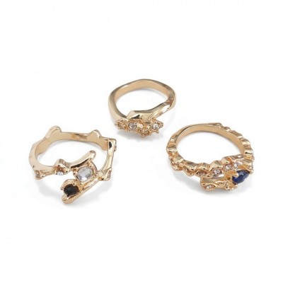 3'lü Modern Vintage Yüzük Seti Altın Renk