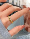 Gold Renk Ayarlanabilir Çelik Yüzük, Zirkon Taşlı Şık Kadın Takısı, Kararma Yapmaz