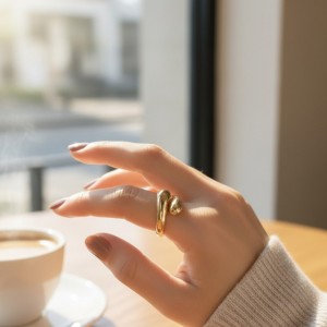 Ayarlanabilir Tasarım Yüzük - Gold Renk Antialerjik Çelik, Modern Kadın Takısı