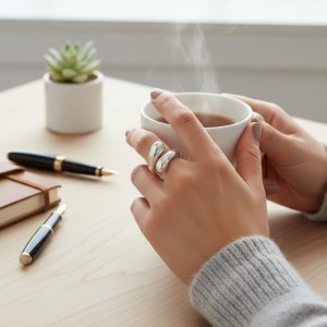 Ayarlanabilir Tasarım Yüzük - Gümüş Renk Antialerjik Çelik, Modern Kadın Takısı