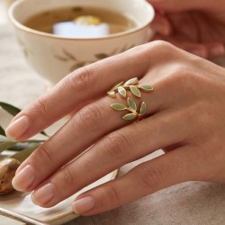 Yeni Sezon Ayarlanabilir Gold Kaplama Yeşil Yaprak Yüzük