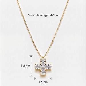 Toptan Yonca Figürlü Beyaz Zirkon Taşlı Gold Kolye | İmalattan Kararmaz Takı