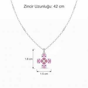 Gümüş Kaplama Pembe Zirkon Taşlı Yonca Kadın Kolye | Toptan Çelik Kolye