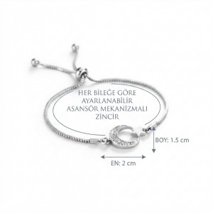 Zirkon Taşlı Silver Kaplama Ay Yıldız Asansörlü Bileklik