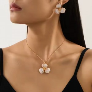 Kutulu Beyaz Mineli Çiçek Kolye ve Küpe Seti Kutulu Beyaz Mineli Çiçek Kolye ve Küpe Seti