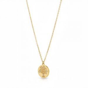 Zirkon Taşlı Hayat Ağacı Kolye - Kararmaz Gold Kaplama