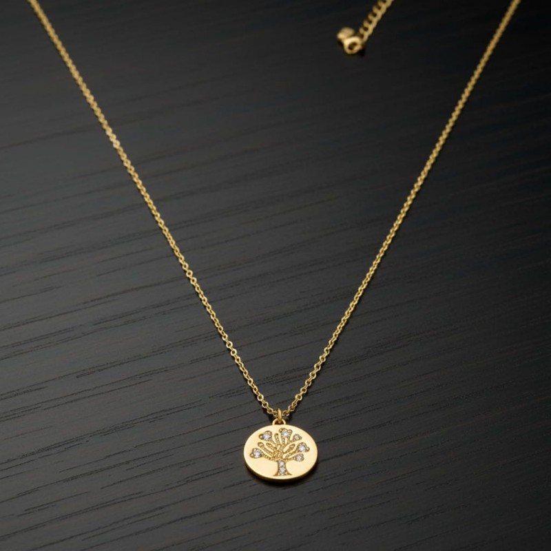 Zirkon Taşlı Hayat Ağacı Kolye - Kararmaz Gold Kaplama