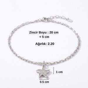 Zirkon Taşlı DenizYıldız Detaylı Gümüş Kaplama Halhal
