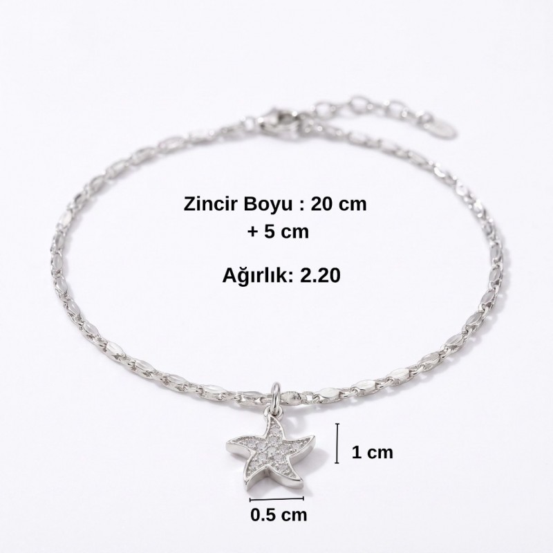 Zirkon Taşlı DenizYıldız Detaylı Gümüş Kaplama Halhal