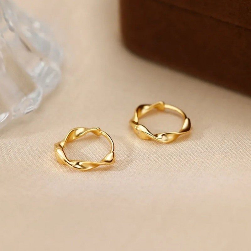 Burgulu Çelik Halka Küpe - Kararmaz, Anti-Alerjik, Altın Kaplama | Toptan Satış