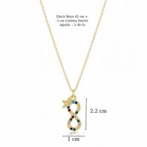 Renkli Zirkon Taşlı Sonsuzluk Yıldız Gold Kolye - Toptan Bijuteri