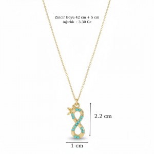 Turkuaz Taşlı Sonsuzluk Yıldız Gold Kolye - Toptan Bijuteri