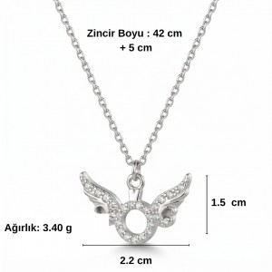 Tektaş Melek Kanadı Tasarım Kolye, Rodyum Gümüş Kaplama