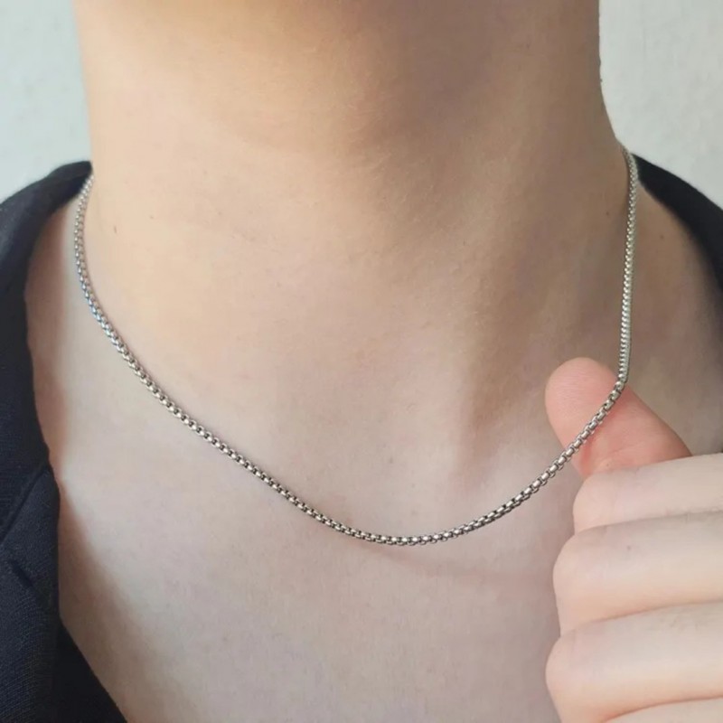 Gümüş Kaplama Çelik Küp Zincir Kolye – 1.4 mm Kalınlık, 40+4 cm Ayarlanabilir Uzunluk