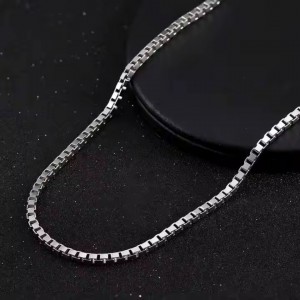 Gümüş Kaplama Çelik Küp Zincir Kolye – 1.4 mm Kalınlık, 40+4 cm Ayarlanabilir Uzunluk