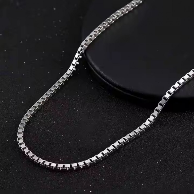 Gümüş Kaplama Çelik Küp Zincir Kolye – 1.4 mm Kalınlık, 40+4 cm Ayarlanabilir Uzunluk