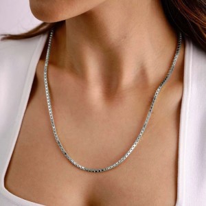 Gümüş Kaplama Çelik Küp Zincir Kolye – 1.4 mm Kalınlık, 40+4 cm Ayarlanabilir Uzunluk