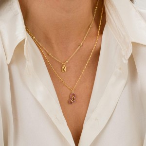 Altın Kaplama Çelik Kalp Kolye - İki Harf Detaylı Altın Kaplama Çelik Kalp Kolye - İki Harf Detaylı