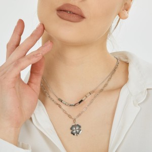 Gümüş Kaplama Çoklu Kombin Çelik Yonca Kolye