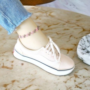 El Yapımı Makrome Örgü Miyuki Boncuk Halhal | Gri Pembe Renkli 