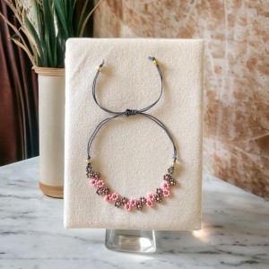 El Yapımı Makrome Örgü Miyuki Boncuk Halhal | Gri Pembe Renkli El Yapımı Makrome Örgü Miyuki Boncuk Halhal | Gri Pembe Renkli