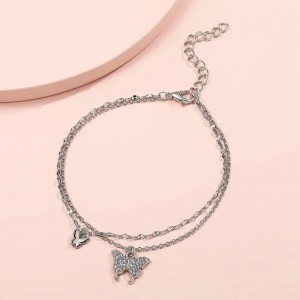 Çift Kat Kelebek Detaylı Rodyum Zincir Halhal Çift Kat Kelebek Detaylı Rodyum Zincir Halhal