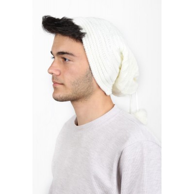 Beyaz Ponponlu Erkek Yün Bere - Sıcak Tutma ve Tarzı Bir Araya Getirin