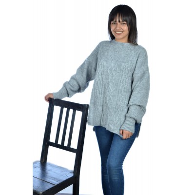 Bisiklet Yaka Yırtmaçlı Bayan Yün Kazak Gri