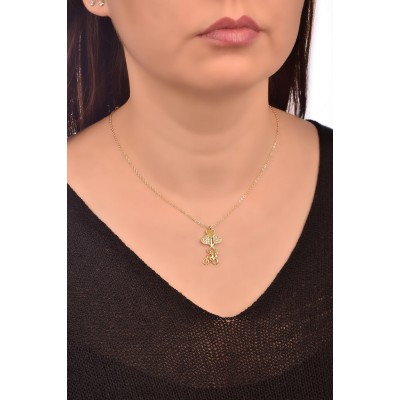 Bisikletli Balonlu Aşıklar Kolyesi  |  Özel Kutulu Zirkon Taşlı Kararmaz Altın Kaplama Kolye