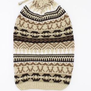 Şık Kilim Deseni Büzgülü Erkek Yün Bere Krem