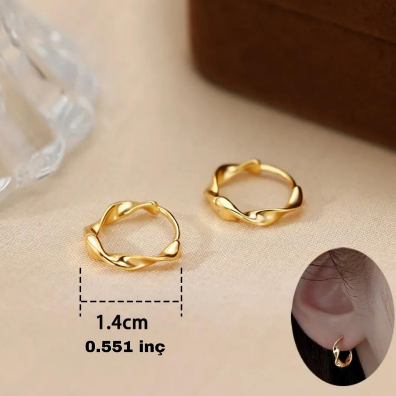 Çelik Gold Renk 1.5 Cm Burgulu Halka Küpe | Kararmaz Anti Alerjik