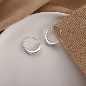 Çelik Pirinç Halka C Küpe Rodyum -Günlük ve Spor Tarz-2.5 cm Boyut