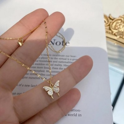 Çift Kat Kelebek Detaylı Gold Zincir Halhal