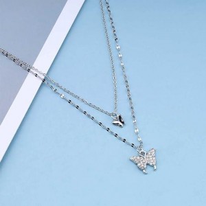 Çift Katlı Kadın Kelebek Kolye - Kararmaz Silver Kaplama