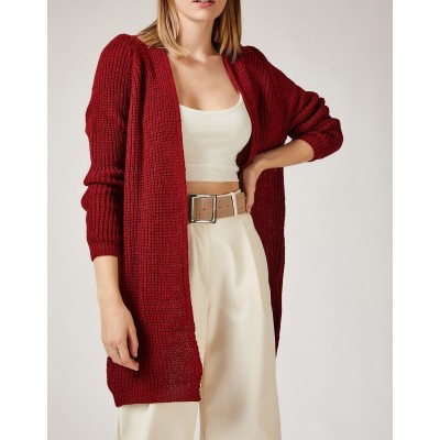 Düz Kesim Cepsiz Hırka Bordo