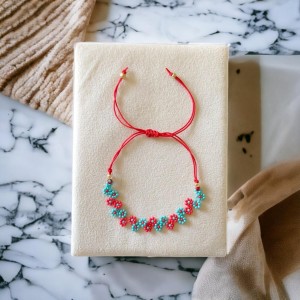 El Yapımı Makrome Örgü Miyuki Boncuk Halhal | Kırmızı Turkuaz Renkli El Yapımı Makrome Örgü Miyuki Boncuk Halhal | Kırmızı Turkuaz Renkli