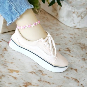 El Yapımı Makrome Örgü Miyuki Boncuk Halhal | Pembe ve Beyaz Renkli