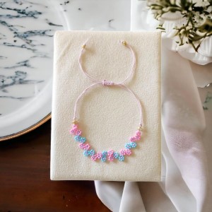 El Yapımı Makrome Örgü Miyuki Boncuk Halhal | Mavi ve Pembe Renkli El Yapımı Makrome Örgü Miyuki Boncuk Halhal | Mavi ve Pembe Renkli